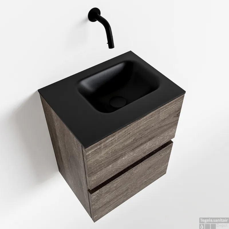 Exclusieve Aanbieding MONDIAZ ADA 40cm toiletmeubel dark brown. LEX wastafel urban links zonder kraangat