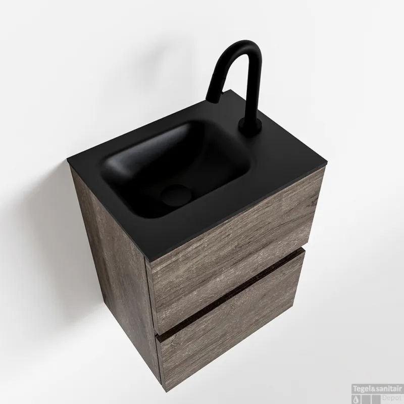 Koopje MONDIAZ ADA 40cm toiletmeubel dark brown. LEX wastafel urban rechts 1 kraangat
