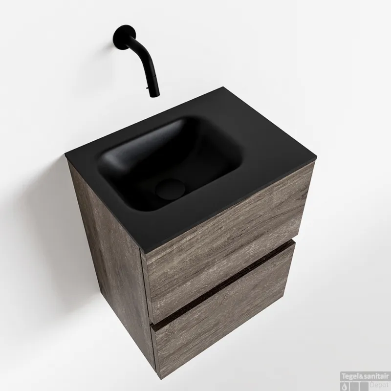 MONDIAZ ADA 40cm toiletmeubel dark brown. LEX wastafel urban rechts zonder kraangat Gecertificeerd