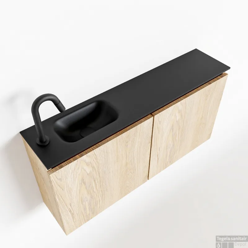 MONDIAZ TURE 100cm toiletmeubel washed oak. EDEN wastafel urban links 1 kraangat Koop Vandaag