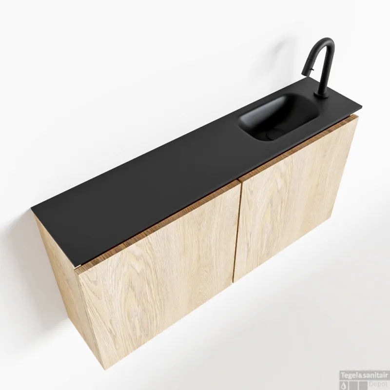 MONDIAZ TURE 100cm toiletmeubel washed oak. EDEN wastafel urban rechts 1 kraangat Koopje