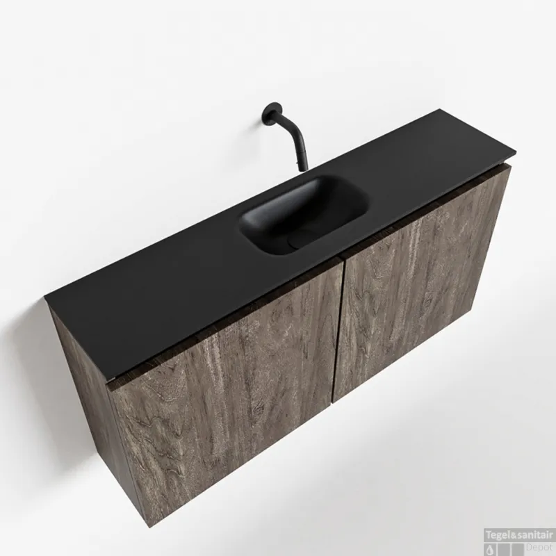 Actieprijs MONDIAZ TURE 100cm toiletmeubel dark brown. EDEN wastafel urban midden geen kraangat