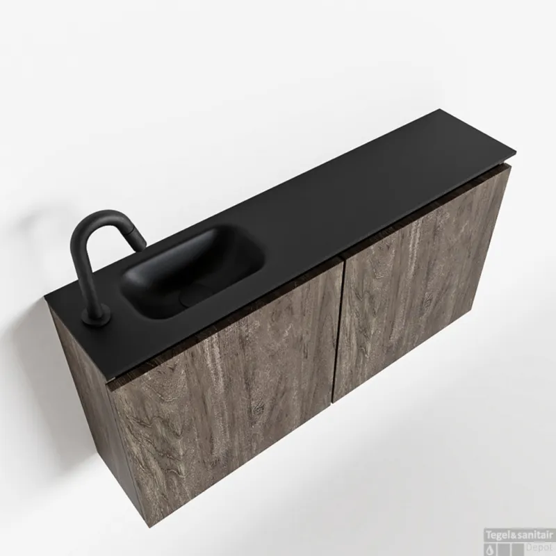 MONDIAZ TURE 100cm toiletmeubel dark brown. EDEN wastafel urban links 1 kraangat Fabrieksprijs