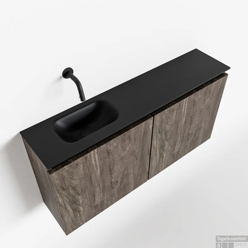 Meest Verkocht MONDIAZ TURE 100cm toiletmeubel dark brown. EDEN wastafel urban links geen kraangat