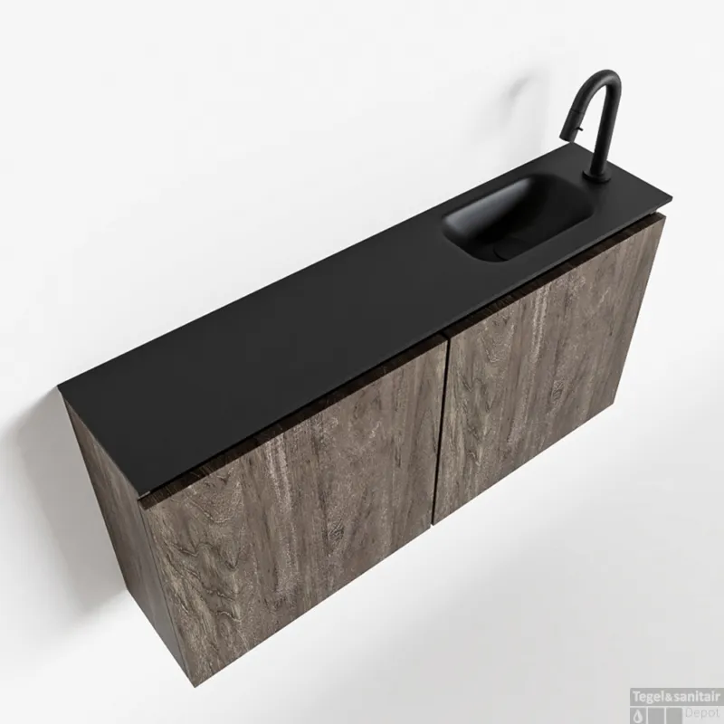 Veilige Betaling MONDIAZ TURE 100cm toiletmeubel dark brown. EDEN wastafel urban rechts 1 kraangat