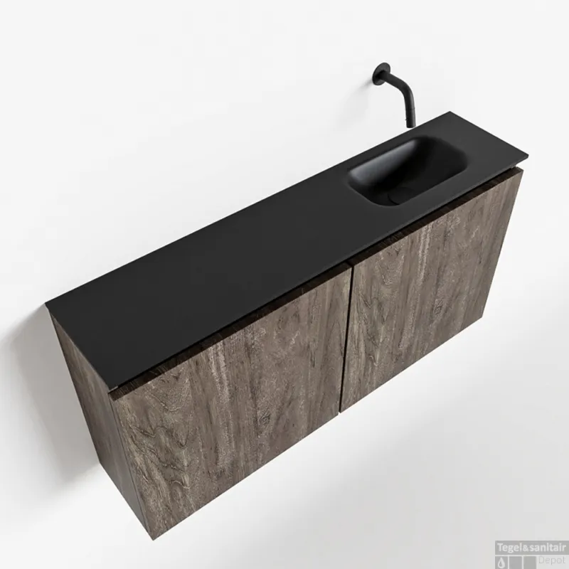 Veilige Betaling MONDIAZ TURE 100cm toiletmeubel dark brown. EDEN wastafel urban rechts geen kraangat