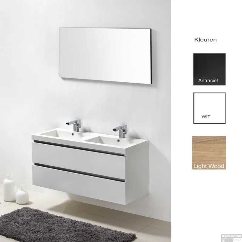 Badkamermeubelset Sanilux Trendline 120x47x50 cm 2 Kraangaten (in drie kleuren verkrijgbaar) Exclusieve Aanbieding