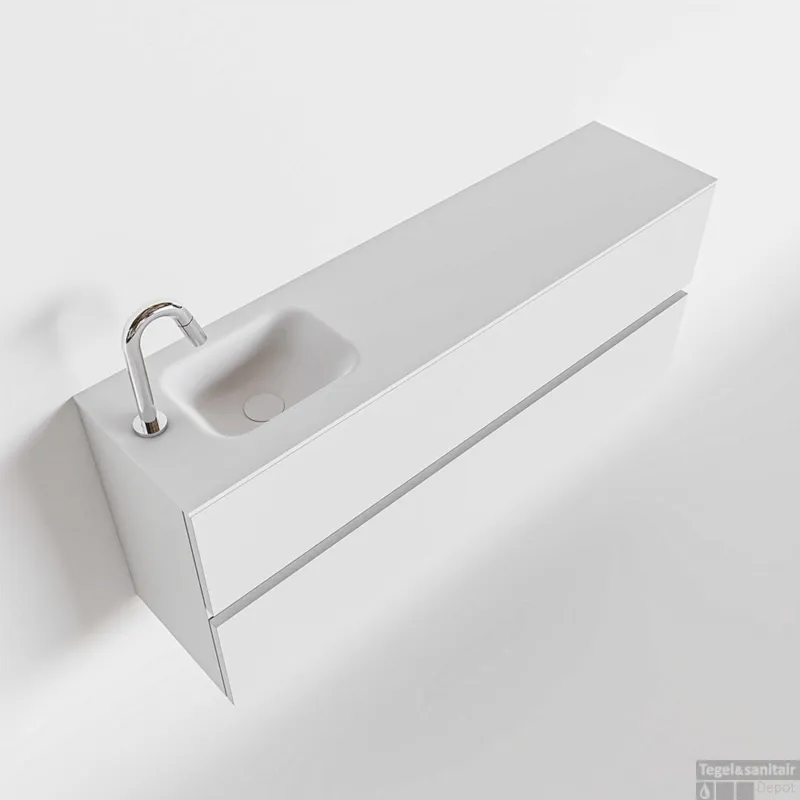 Direct Beschikbaar MONDIAZ ADA 120cm toiletmeubel talc. LEX wastafel talc links 1 kraangat