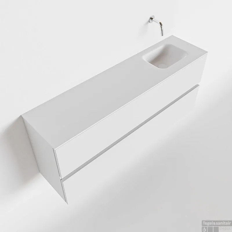 MONDIAZ ADA 120cm toiletmeubel talc. LEX wastafel talc rechts zonder kraangat Actieprijs