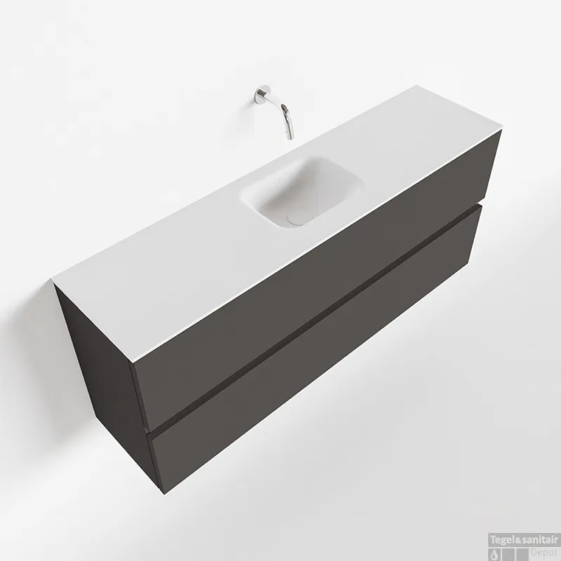 MONDIAZ ADA 120cm toiletmeubel dark grey. LEX wastafel talc midden zonder kraangat Actieprijs
