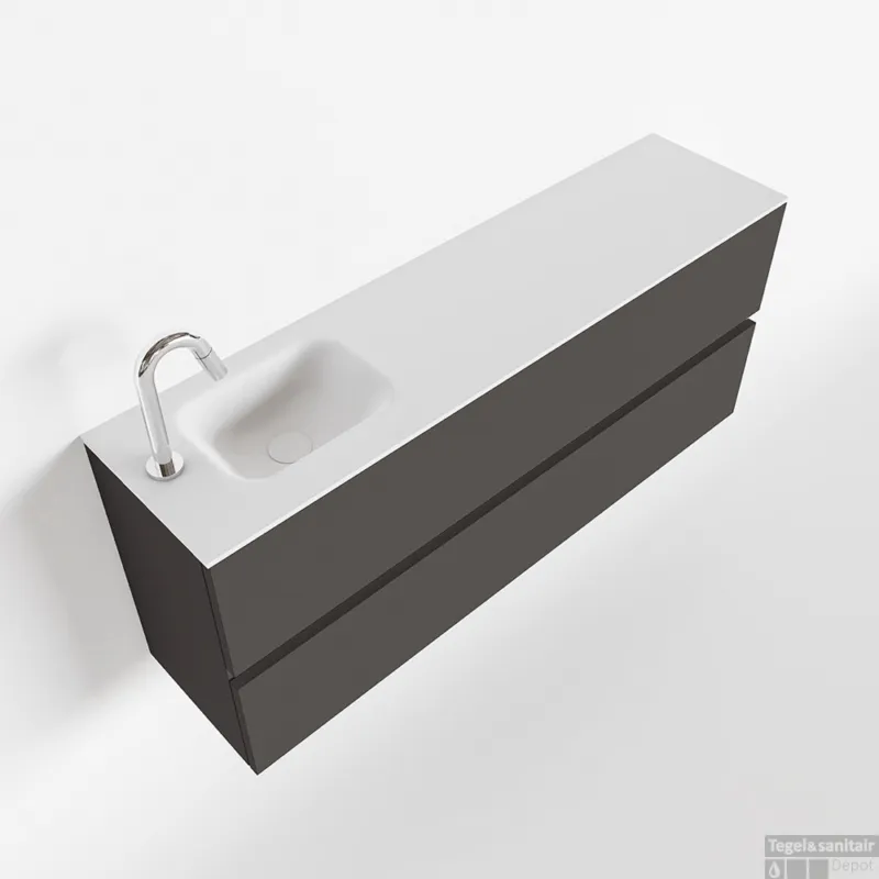 Voordeelprijs MONDIAZ ADA 120cm toiletmeubel dark grey. LEX wastafel talc links 1 kraangat