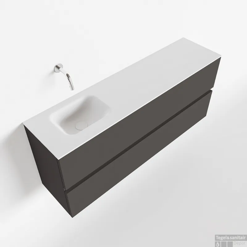 MONDIAZ ADA 120cm toiletmeubel dark grey. LEX wastafel talc links zonder kraangat Must-Have