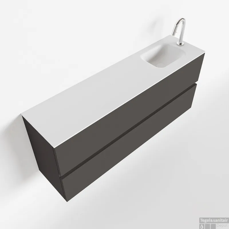 MONDIAZ ADA 120cm toiletmeubel dark grey. LEX wastafel talc rechts 1 kraangat Dagaanbieding