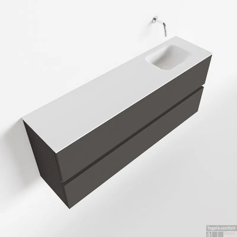Hoge Kwaliteit MONDIAZ ADA 120cm toiletmeubel dark grey. LEX wastafel talc rechts zonder kraangat