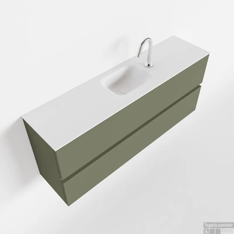 MONDIAZ ADA 120cm toiletmeubel army. LEX wastafel talc midden 1 kraangat Beperkte Voorraad