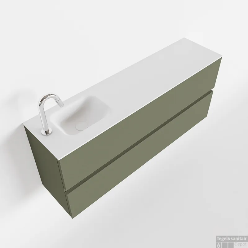 Direct Beschikbaar MONDIAZ ADA 120cm toiletmeubel army. LEX wastafel talc links 1 kraangat