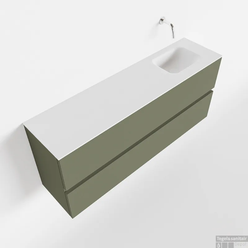 Korting MONDIAZ ADA 120cm toiletmeubel army. LEX wastafel talc rechts zonder kraangat