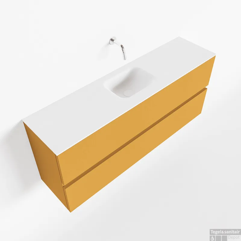 Rechtstreeks Van De Fabrikant MONDIAZ ADA 120cm toiletmeubel ocher. LEX wastafel talc midden zonder kraangat