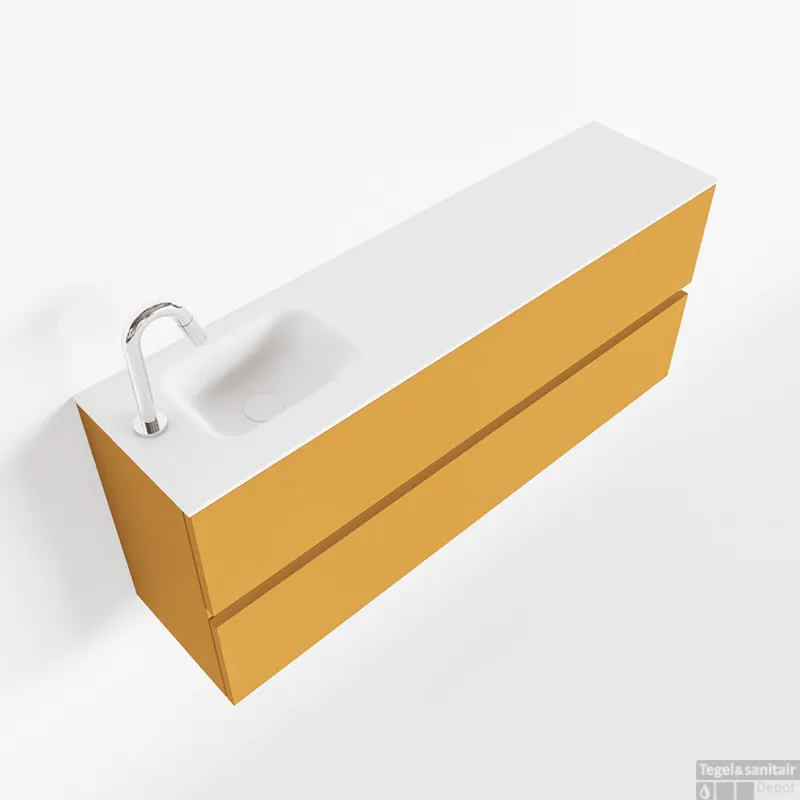 MONDIAZ ADA 120cm toiletmeubel ocher. LEX wastafel talc links 1 kraangat Gratis Retour