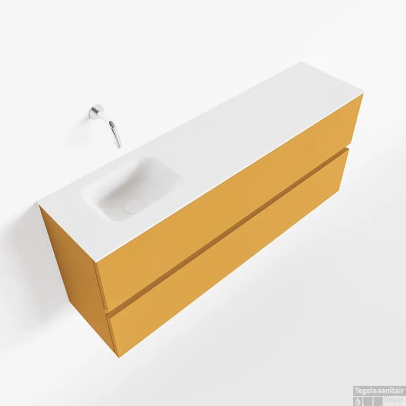 MONDIAZ ADA 120cm toiletmeubel ocher. LEX wastafel talc links zonder kraangat Lage Kosten