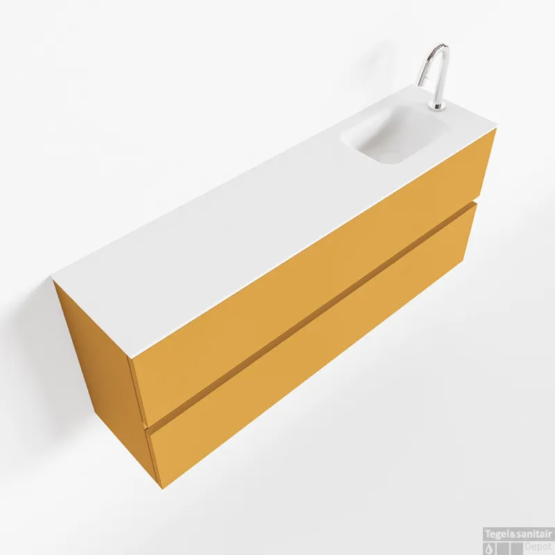 MONDIAZ ADA 120cm toiletmeubel ocher. LEX wastafel talc rechts 1 kraangat Dagaanbieding