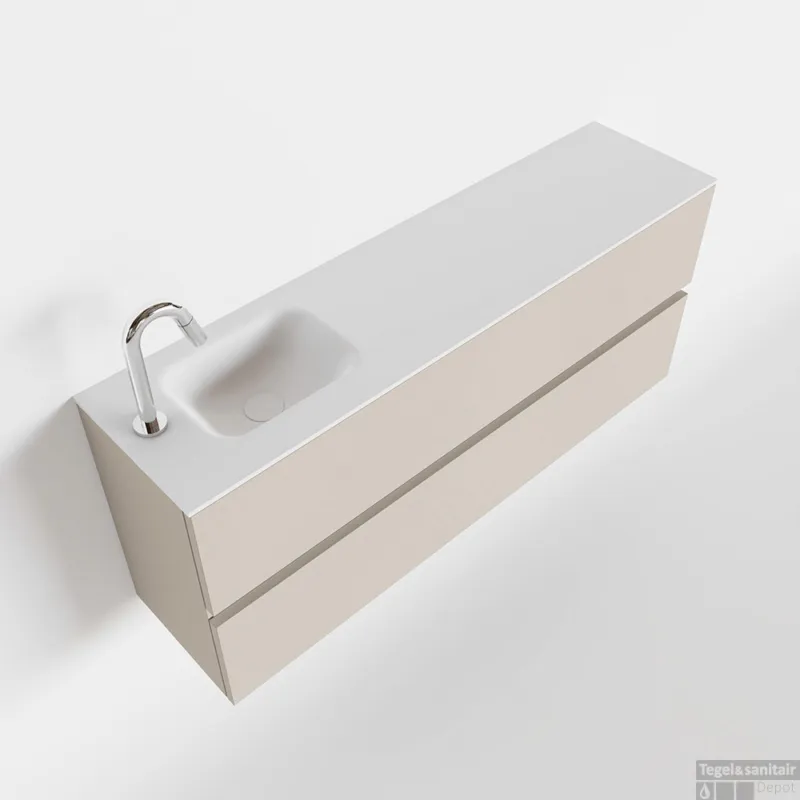 Must-Have MONDIAZ ADA 120cm toiletmeubel linen. LEX wastafel talc links 1 kraangat