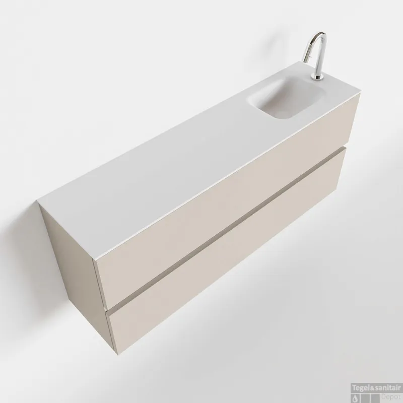 MONDIAZ ADA 120cm toiletmeubel linen. LEX wastafel talc rechts 1 kraangat Tijdelijk Beschikbaar
