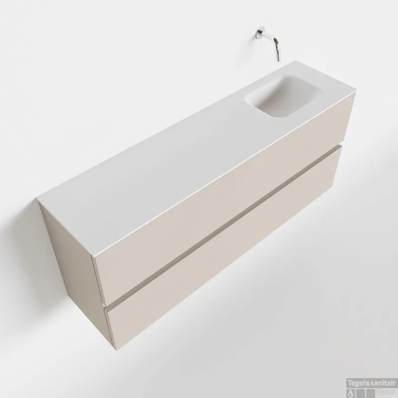 MONDIAZ ADA 120cm toiletmeubel linen. LEX wastafel talc rechts zonder kraangat Laatste Versie