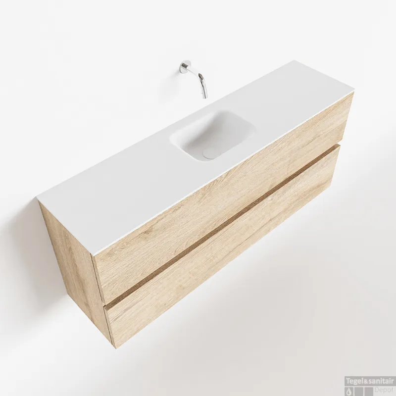 Rechtstreeks Van De Fabrikant MONDIAZ ADA 120cm toiletmeubel washed oak. LEX wastafel talc midden zonder kraangat