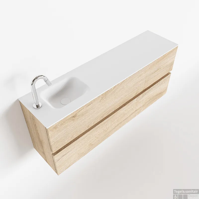 Premium MONDIAZ ADA 120cm toiletmeubel washed oak. LEX wastafel talc links 1 kraangat
