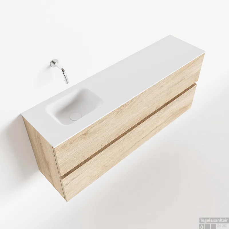 MONDIAZ ADA 120cm toiletmeubel washed oak. LEX wastafel talc links zonder kraangat Shop Nu