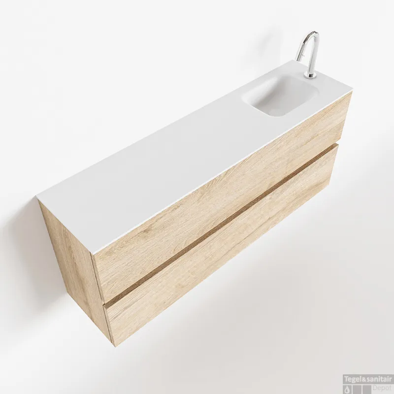 Betrouwbaar MONDIAZ ADA 120cm toiletmeubel washed oak. LEX wastafel talc rechts 1 kraangat