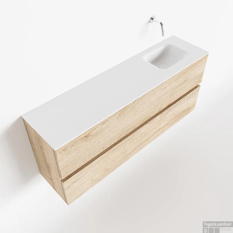 Seizoensaanbieding MONDIAZ ADA 120cm toiletmeubel washed oak. LEX wastafel talc rechts zonder kraangat