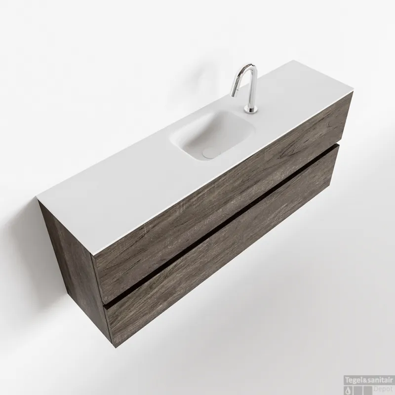 MONDIAZ ADA 120cm toiletmeubel dark brown. LEX wastafel talc midden 1 kraangat Snelle Levering