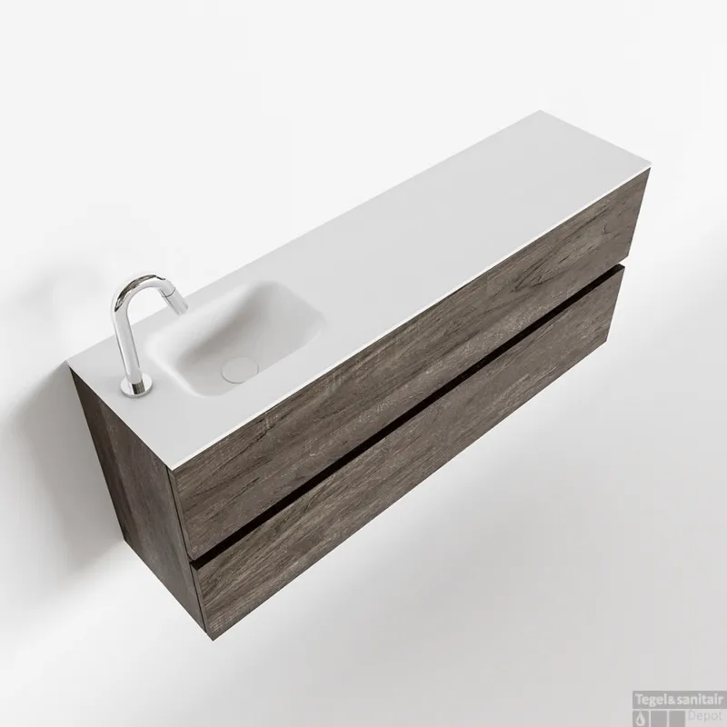 MONDIAZ ADA 120cm toiletmeubel dark brown. LEX wastafel talc links 1 kraangat Alleen Vandaag