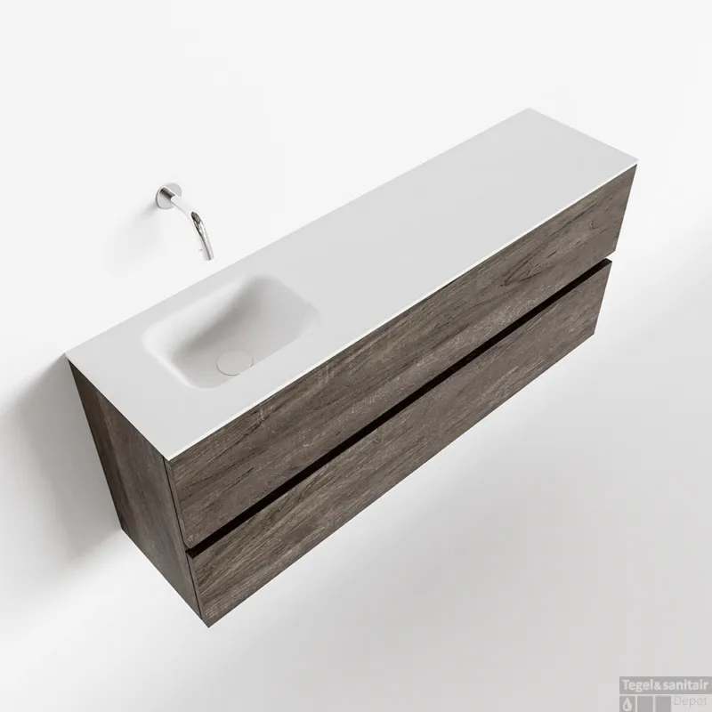 MONDIAZ ADA 120cm toiletmeubel dark brown. LEX wastafel talc links zonder kraangat Gratis Retour
