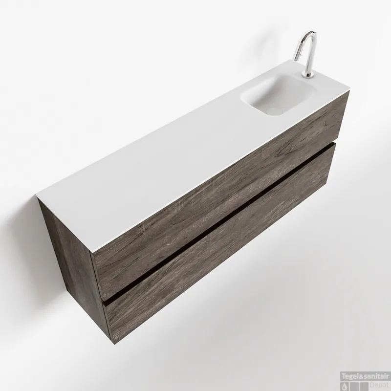 Betaalbaar MONDIAZ ADA 120cm toiletmeubel dark brown. LEX wastafel talc rechts 1 kraangat