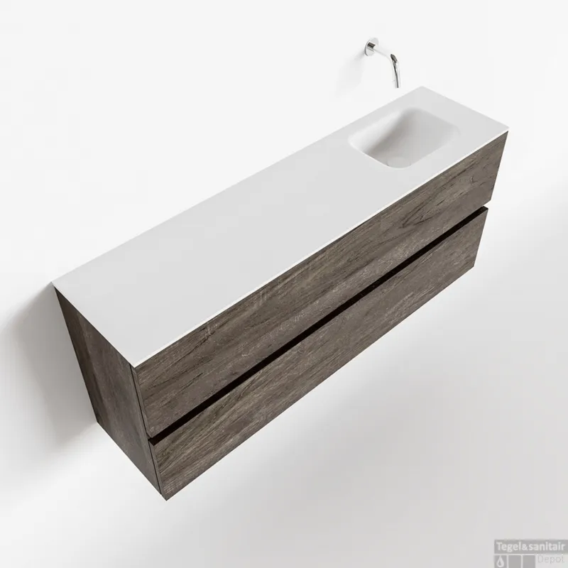Must-Have MONDIAZ ADA 120cm toiletmeubel dark brown. LEX wastafel talc rechts zonder kraangat