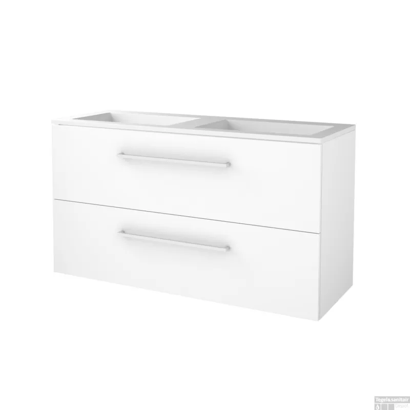 Op = Op Badmeubelset BWS Salt 120x46cm Met Grepen 2 Lades Met Wastafel Ice White