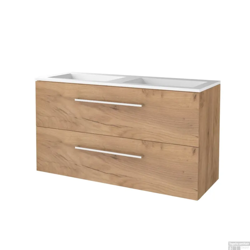 Badmeubelset BWS Salt 120x46cm Met Grepen 2 Lades Met Wastafel Whisky Oak Op = Op