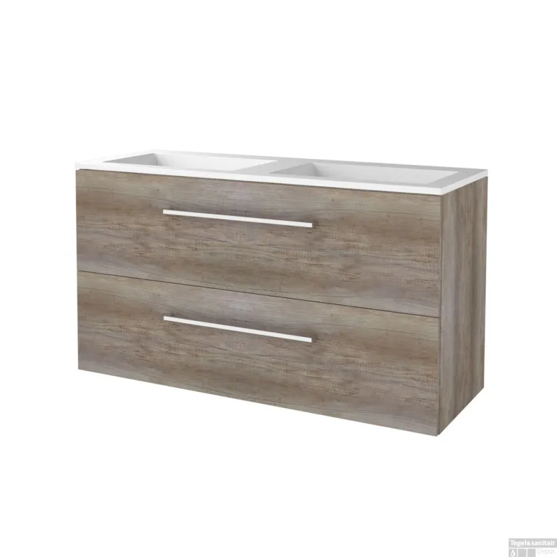 Laatste Versie Badmeubelset BWS Salt 120x46cm Met Grepen 2 Lades Met Wastafel Scotch Oak