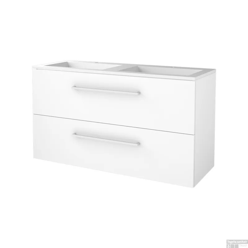 Express Levering Badmeubelset BWS Salt 120x46cm Met Grepen 2 Lades Met Wastafel 2 Kraangaten Ice White