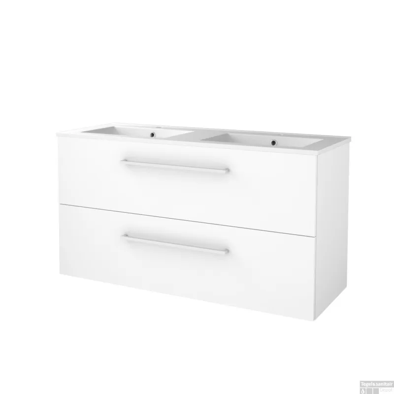 Flitsaanbieding Badmeubelset BWS Salt 120x46cm Met Grepen 2 Lades Met Wastafel Porselein 2 Kraangaten Ice White
