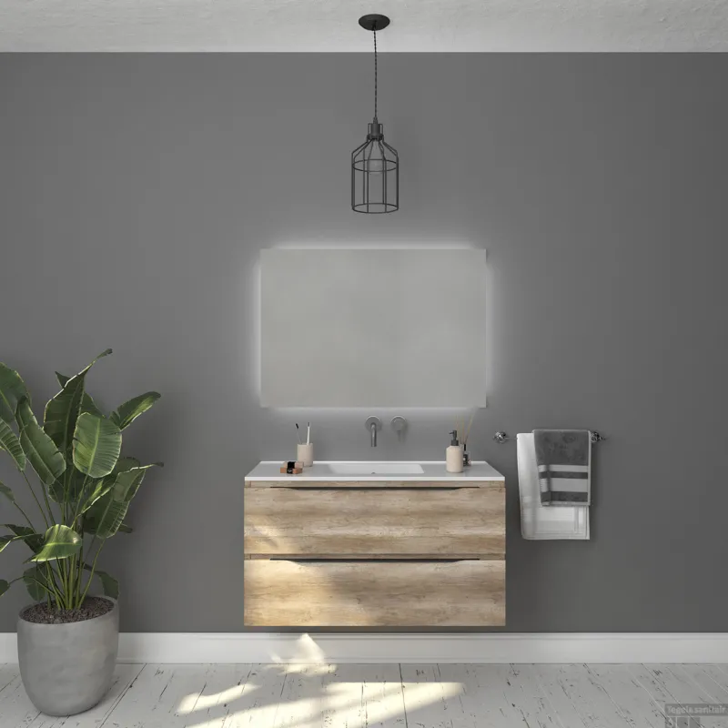 Express Levering Badkamermeubelset Gliss Design Hera Mat Zwart 100cm 2 Laden Oud Grijs Eiken (Keuze Wastafel)