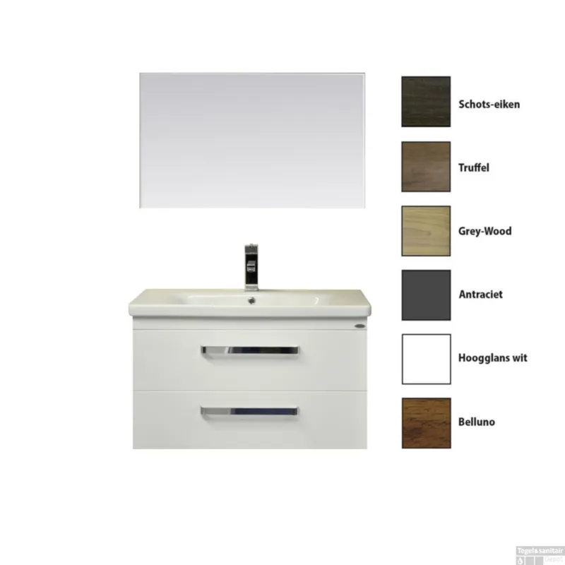 Badkamermeubelset Sanicare Q10 2 Laden 80cm Grey-Wood (spiegel optioneel) Rechtstreeks Van De Fabrikant
