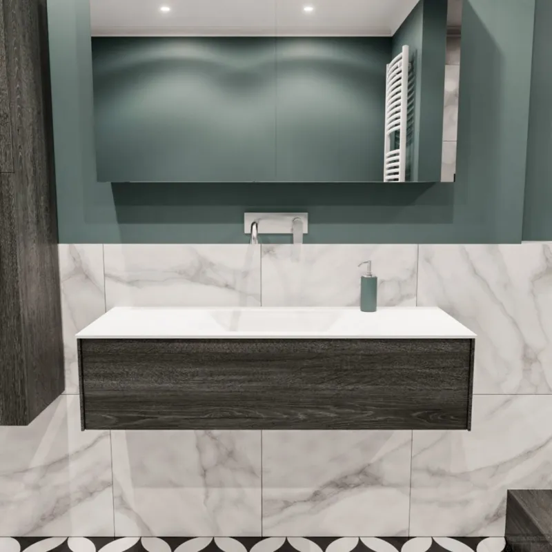Badkamermeubel BWS Madrid Antraciet 120x45x30 cm Mat Witte Solid Surface Wastafel (0 kraangaten) Premium