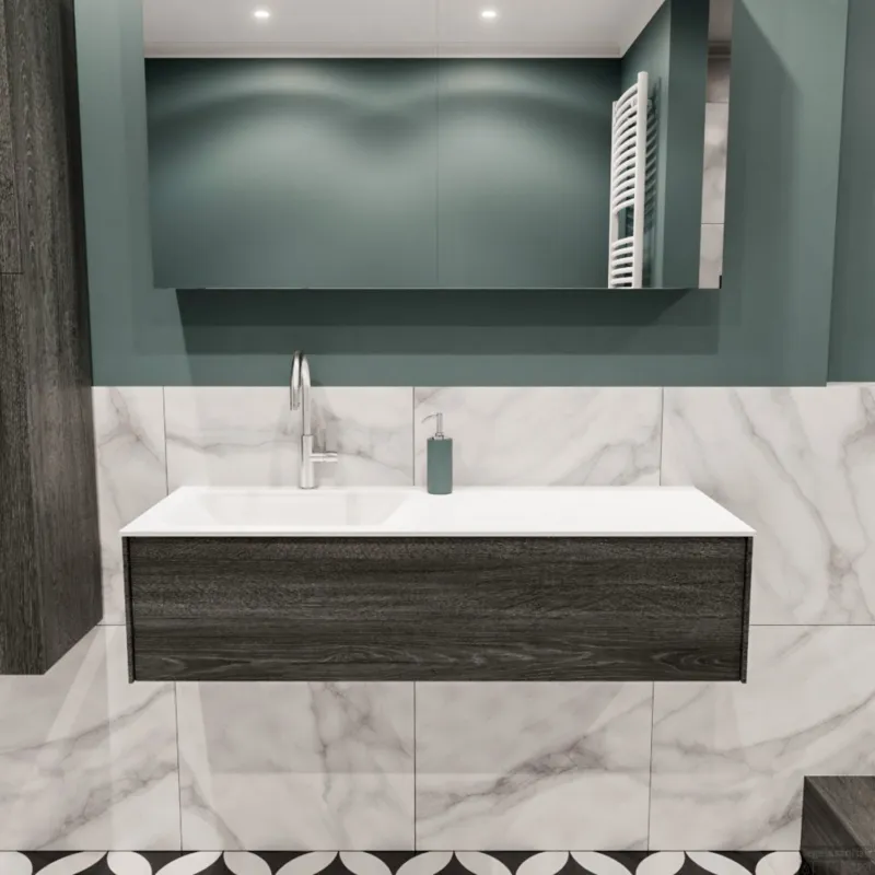 Badkamermeubel BWS Madrid Antraciet 120x45x30 cm Mat Witte Solid Surface Wastafel Links (1 kraangat) Express Levering