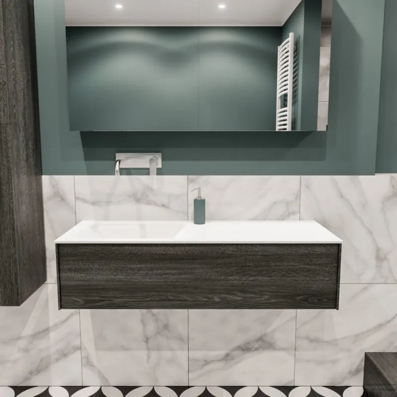 Koopje Badkamermeubel BWS Madrid Antraciet 120x45x30 cm Mat Witte Solid Surface Wastafel Links (0 kraangaten)