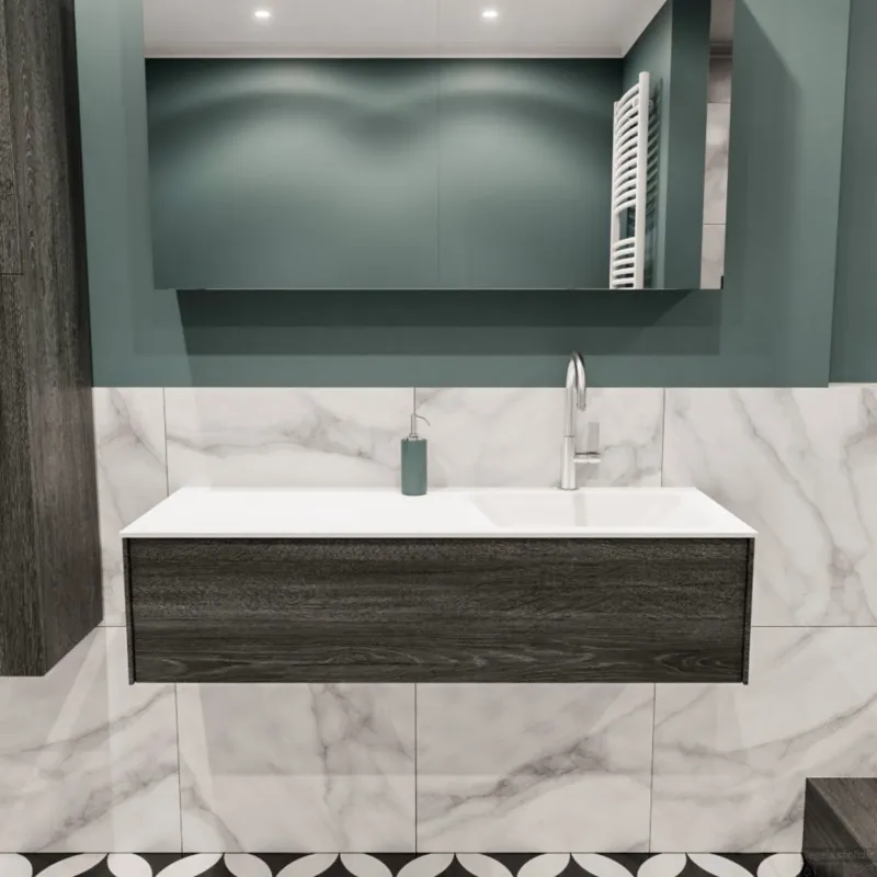 Meest Verkocht Badkamermeubel BWS Madrid Antraciet 120x45x30 cm Mat Witte Solid Surface Wastafel Rechts (1 kraangat)