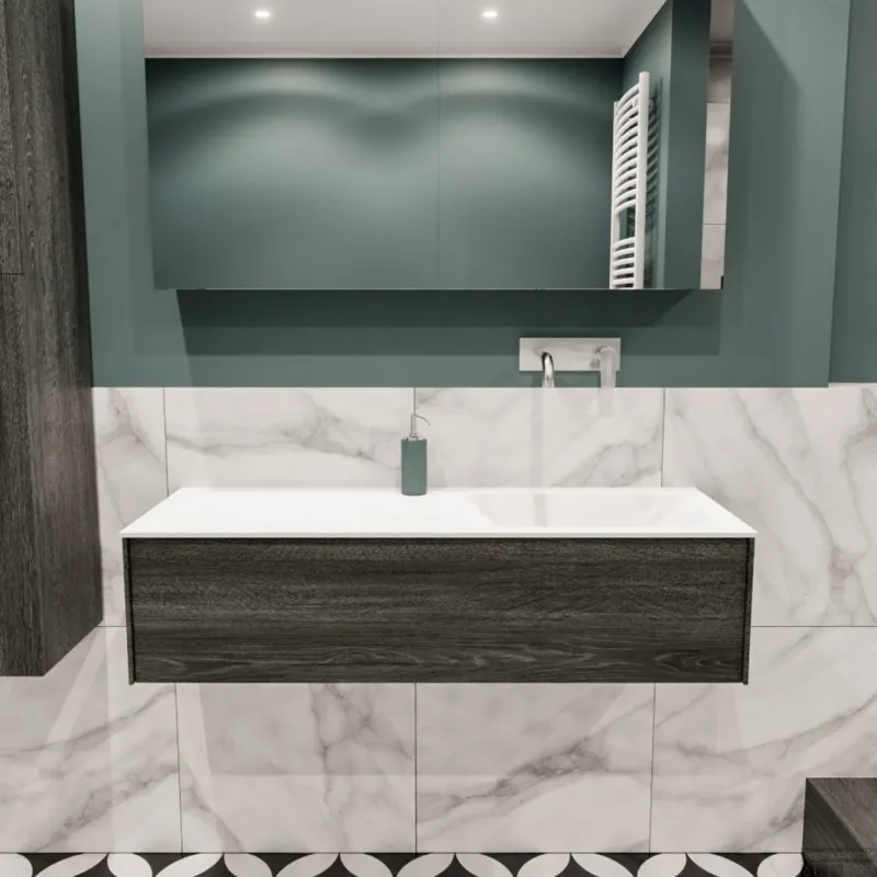 Badkamermeubel BWS Madrid Antraciet 120x45x30 cm Mat Witte Solid Surface Wastafel Rechts (0 kraangaten) Nieuw